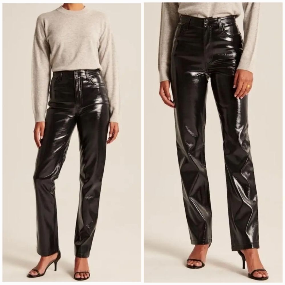 NWT Abercrombie & Fitch Patent Leather The 90s Straight Ultra High Rise Pant 25S